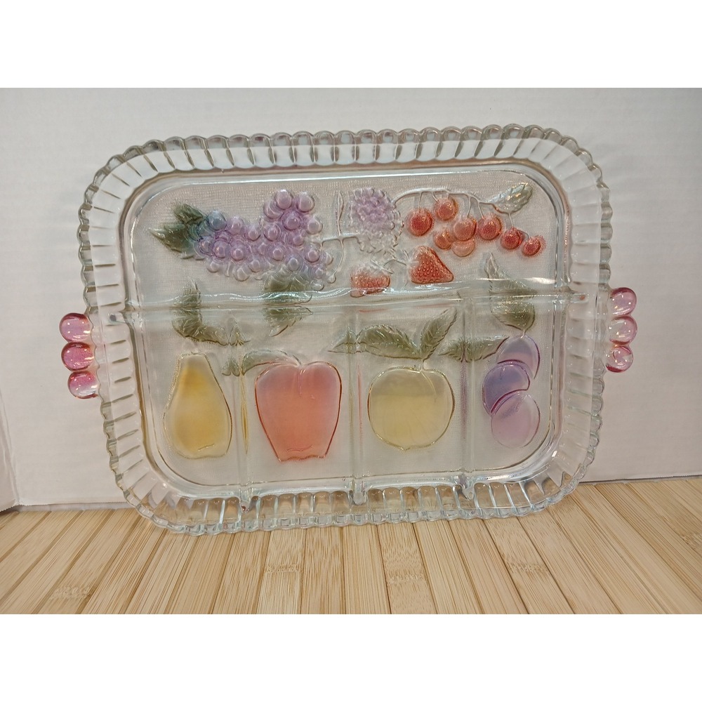 Vintage indiana Glass "Rainbow Mist" 5-section fruit relish pickle tray